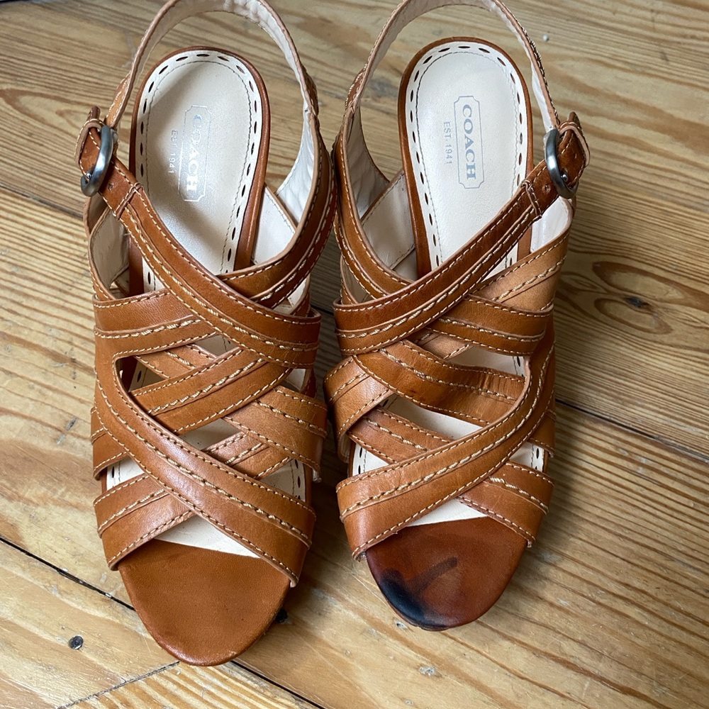 Coach cage strappy gladiator style tan leather heels double ankle strap size 9 - Picture 11 of 11